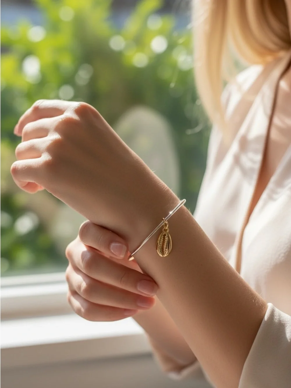 8/21 Gold Shell Charm Bangle Bracelet - Women Jewelry